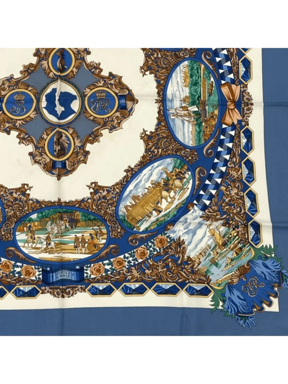 Hermes Carre 90 L'entente Cordiale Franco British Alliance Blue Multicolor - Picture 3 of 7